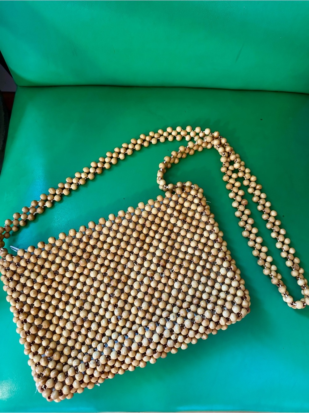 Magid Beaded Crossbody Bag in Natural Wood Tone